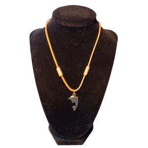Chic Necklace on Brown Cord & Hematite Dolphin Pendant